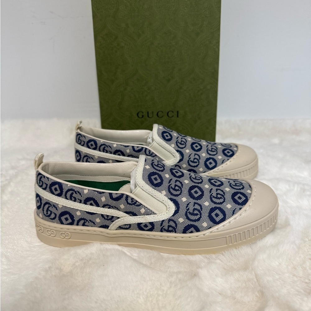 Gucci Blue and Cream Slip-On Sneakers